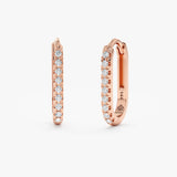Handcrafted solid 14k Rose Gold U Shape Thin Diamond Hoop earrings