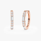 handmade solid 14k Rose Gold multiple Diamond hoop earrings 