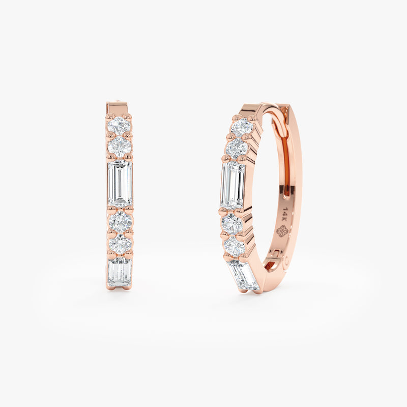 handmade solid 14k Rose Gold multiple Diamond hoop earrings 