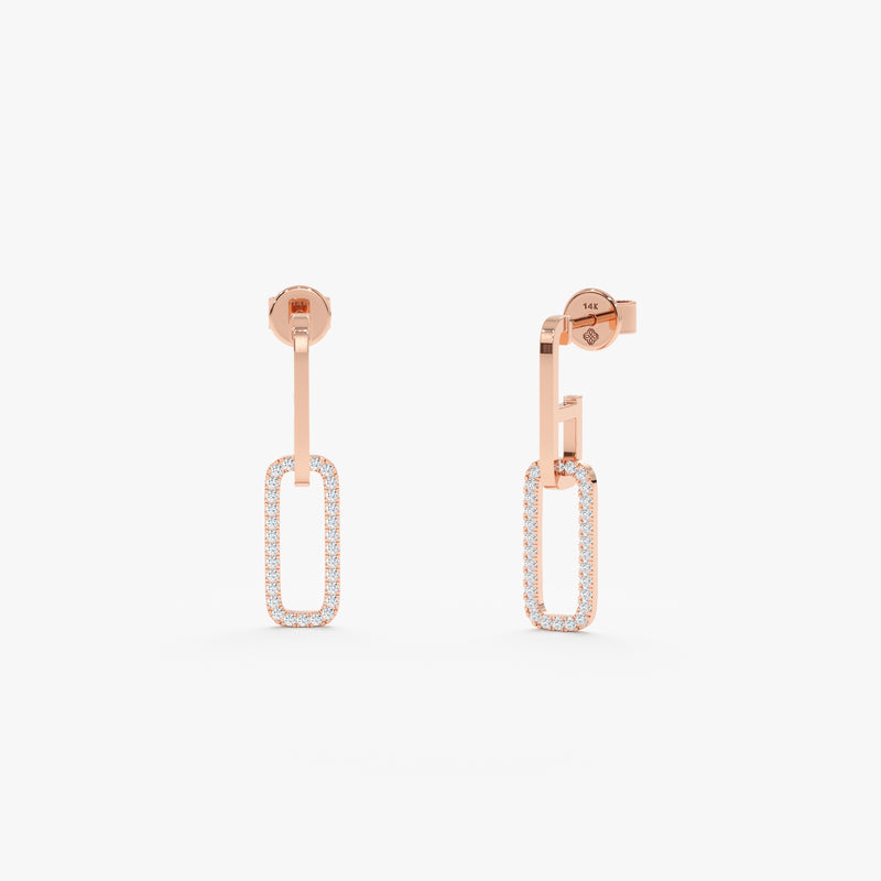 Pair of 14k solid rose gold chain link hanging earrings
