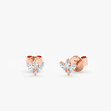 Handmade pair of solid 14k Rose Gold Marquise Diamond Stud earrings