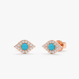 Rose Gold Diamond Turquoise Evil Eye Studs
