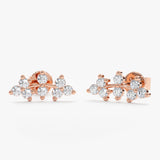 Handcrafted pair of solid Rose Gold Diamond Ear Climber studs in vine design 