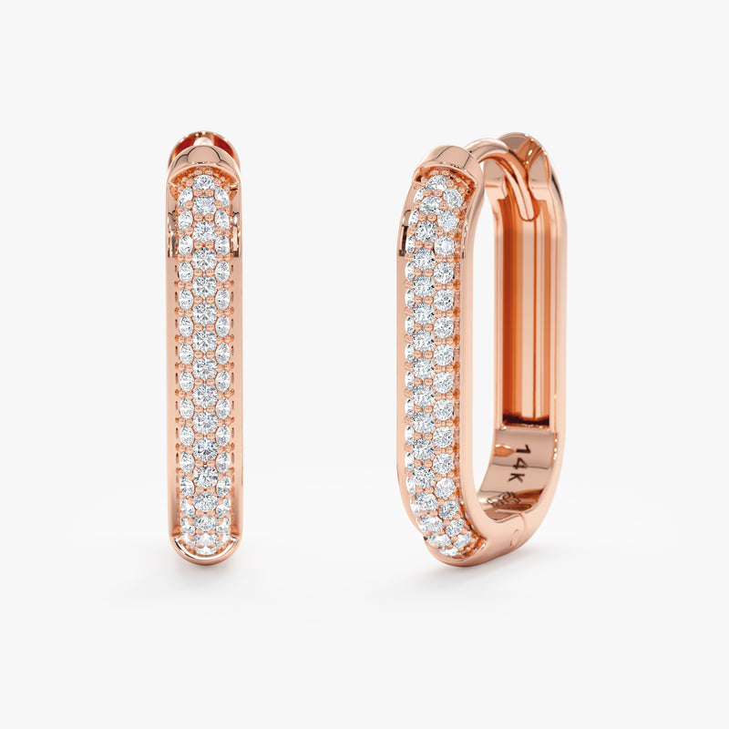 Rose Gold U Shape Thick Diamond Hoop earrings