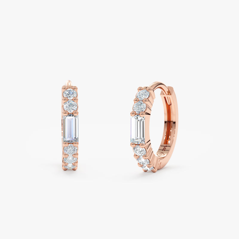 handcrafted pair of solid 14k Rose Gold Dainty Diamond huggies Earrings