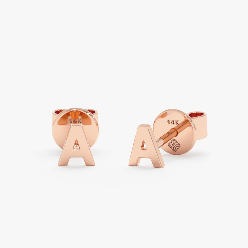 handcrafted 14k solid Rose Gold Mini Initial Stud Earrings