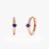 Pair of handcrafted 14k solid Rose Gold Sapphire Huggies