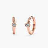 Pair of handcrafted 14k solid Rose Gold Aquamarine Huggies