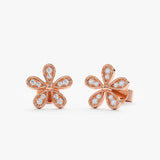 handmade pair of Rose Gold and Diamond Flower Studs