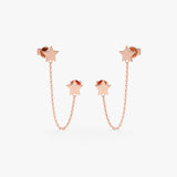 handmade pair of solid 14k Rose Gold double star hanging Chain earrings