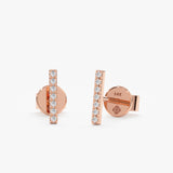 handmade solid 14k rose gold diamond bar stud earrings