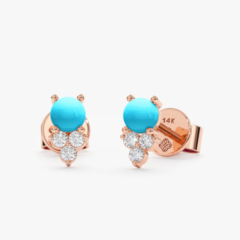 Rose Gold Turquoise Diamond Studs