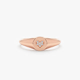 Rose Gold April Birthstone White Diamond Heart Signet Band