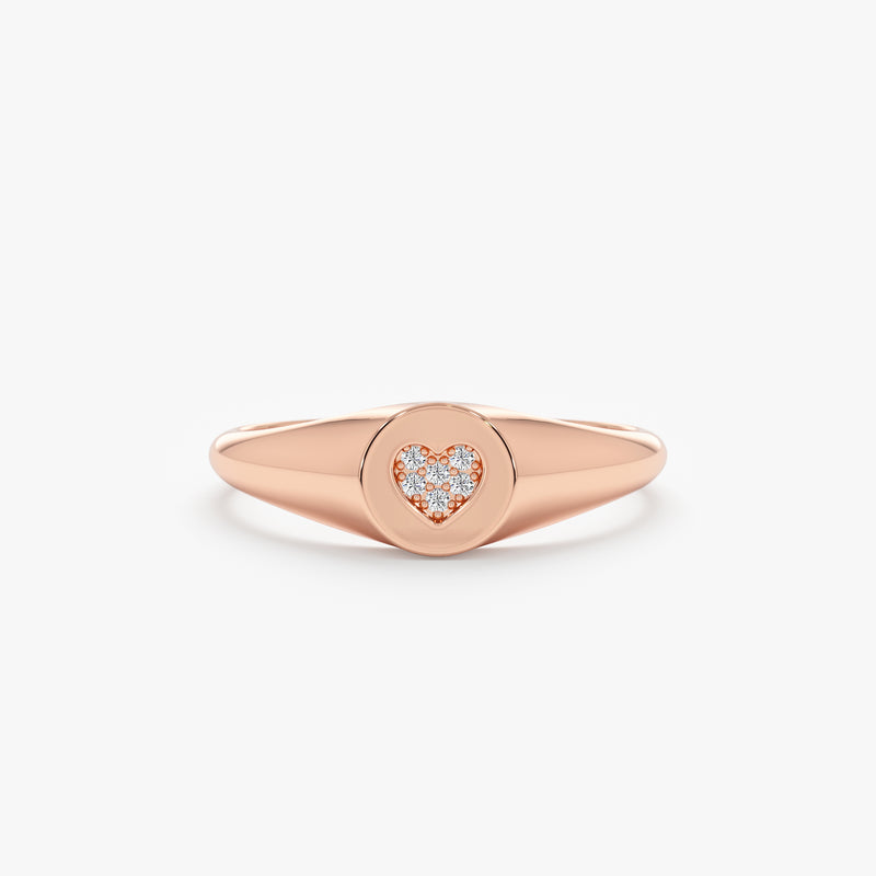 Rose Gold April Birthstone White Diamond Heart Signet Band