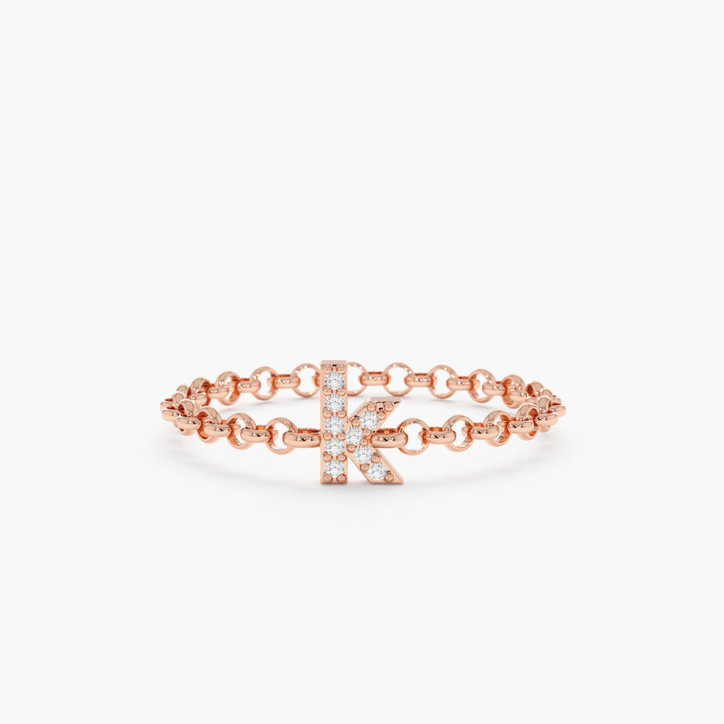Rose Gold Diamond Initial Chain Ring