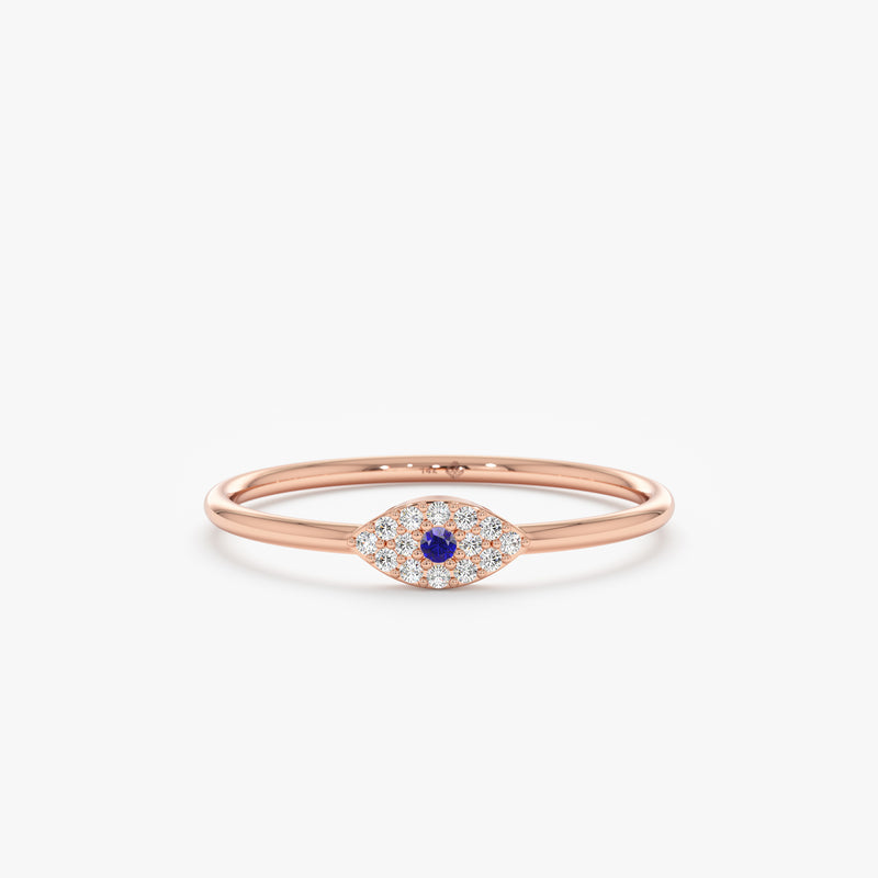 Rose Gold Sapphire Diamond Evil Eye Ring