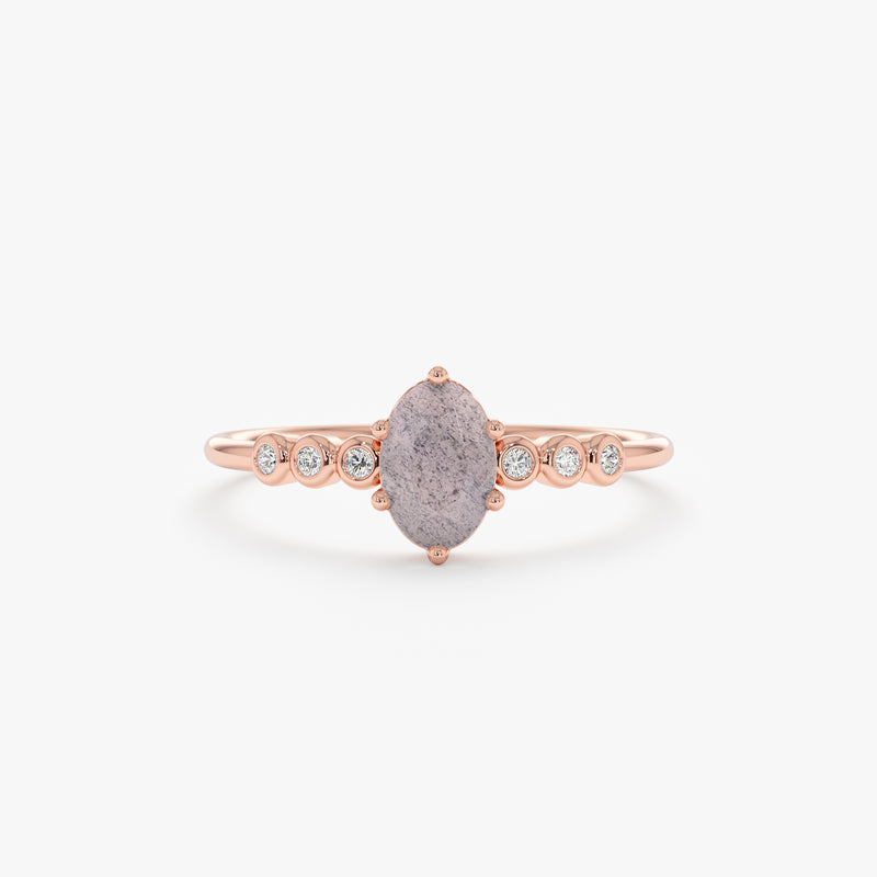 Rose gold diamond labradorite statement ring