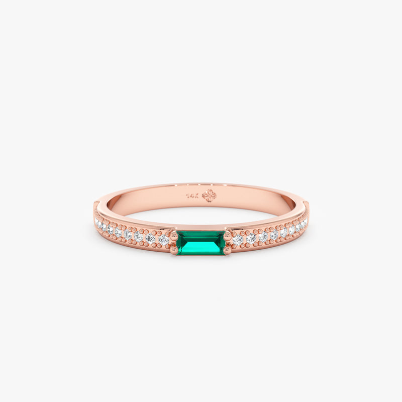 Rose Gold Emerald and Diamond ring