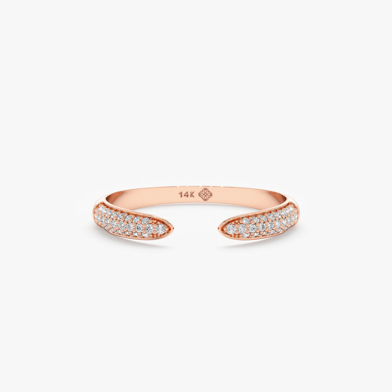 Rose gold diamond open cuff ring