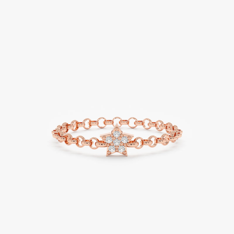 Rose Gold Diamond Star Chain Ring