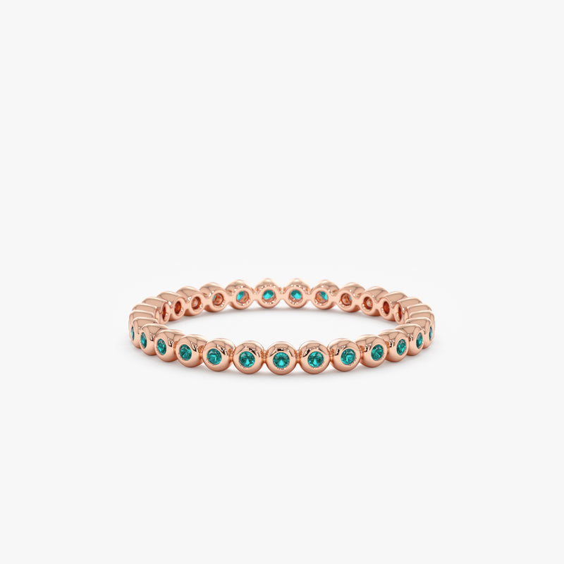 Rose Gold Bezel Emerald Eternity Band