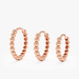 Solid 14k Rose Gold Beaded Huggies
