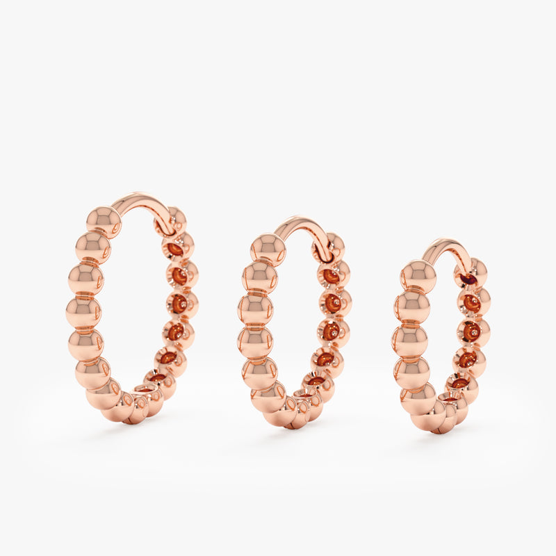 Solid 14k Rose Gold Beaded Huggies