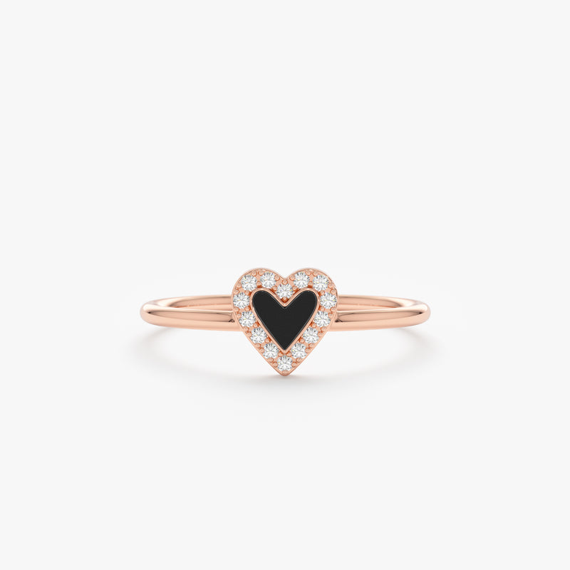 Rose Gold Diamond Enamel Heart Ring
