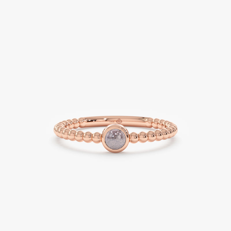 rose gold beaded gemstone ring