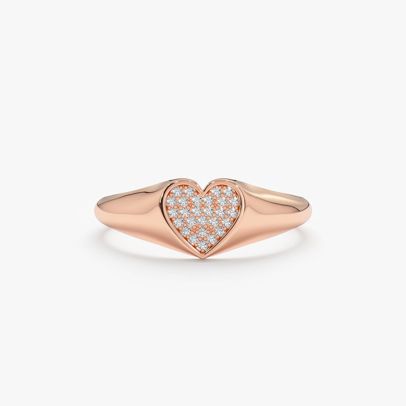 Rose gold pave heart signet