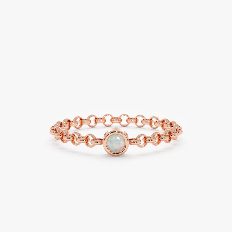 Rose Gold Bezel Opal Chain Ring