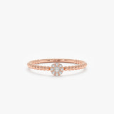 Rose Gold Beaded Pave Diamond Ring
