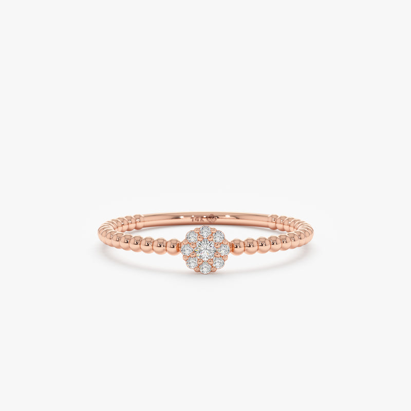 Rose Gold Beaded Pave Diamond Ring
