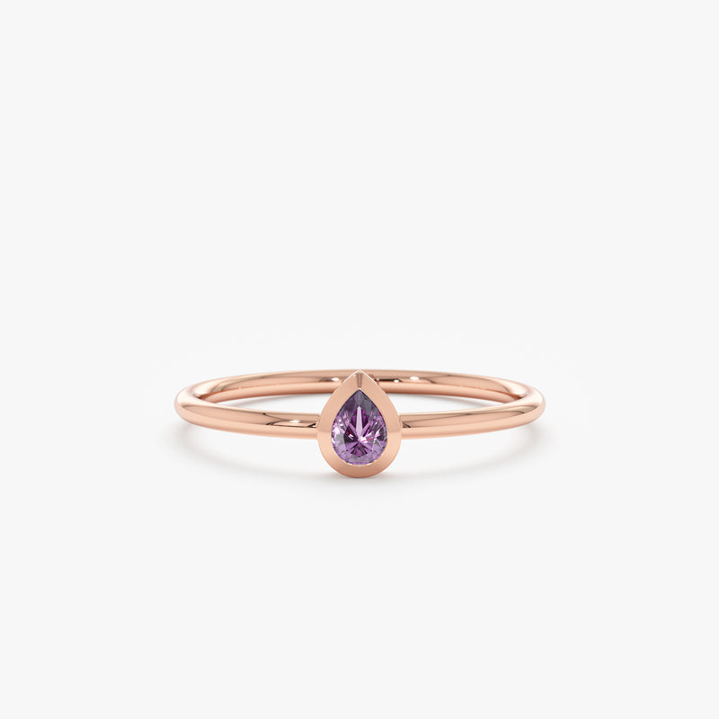 Rose Gold Pear Shape Amethyst Bezel Ring