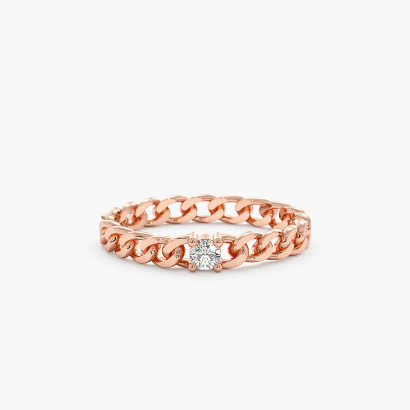 Rose Gold Diamond Cuban Chain Ring