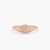 Rose Gold Diamond Initial Signet Ring