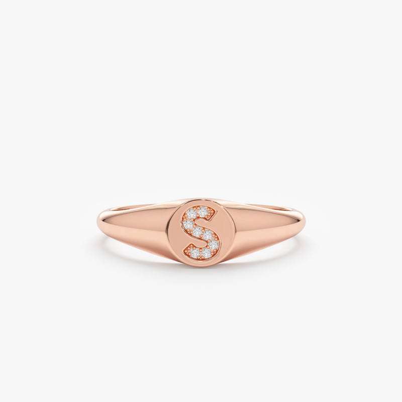 Rose Gold Diamond Initial Signet Ring