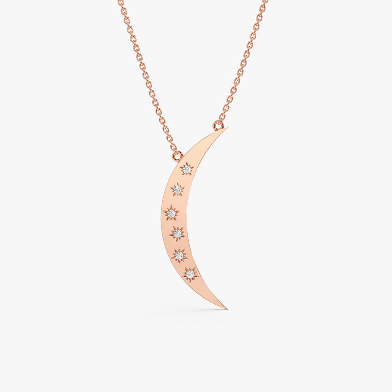 rose gold natural diamond crescent moon pendant