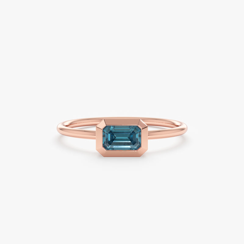 Rose Gold Octagon Blue Topaz Ring