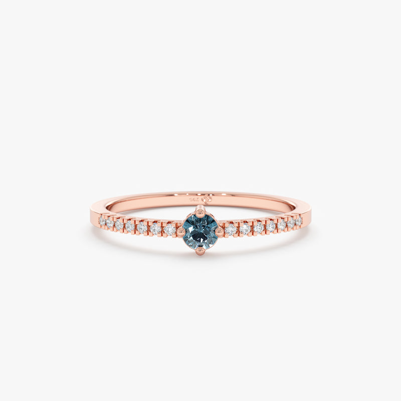 Rose Gold Diamond and Blue Topaz Ring