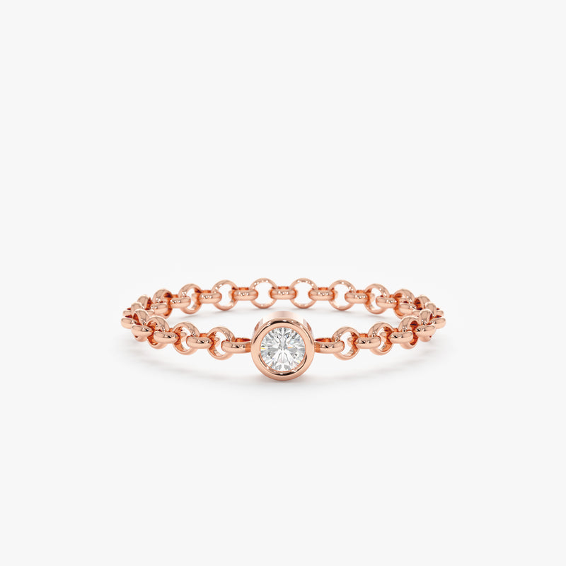 Rose Gold Diamond Bezel Chain Ring
