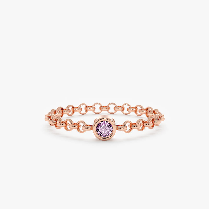 Rose Gold Amethyst Chain Ring