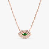 rose gold natural emerald stone and lined diamonds lucky eye pendant