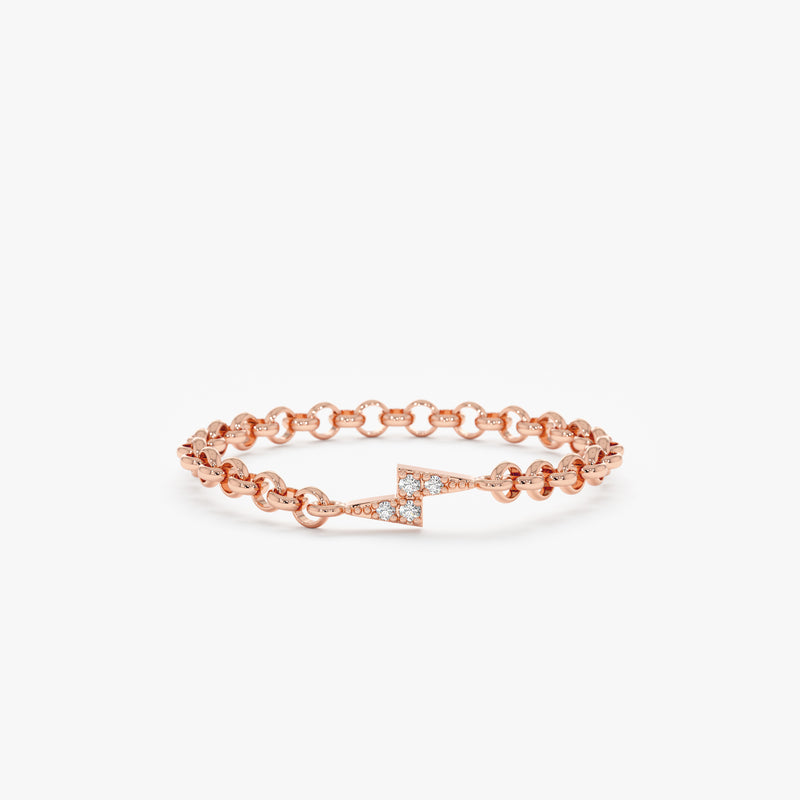 Rose Gold Diamond Lightning Chain Ring
