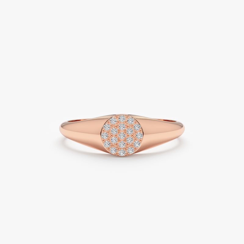 Rose gold signet ring with april birthstone diamonds