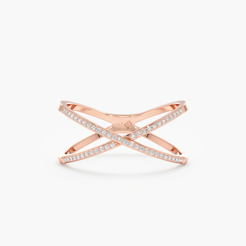 Rose Gold Diamond X Ring