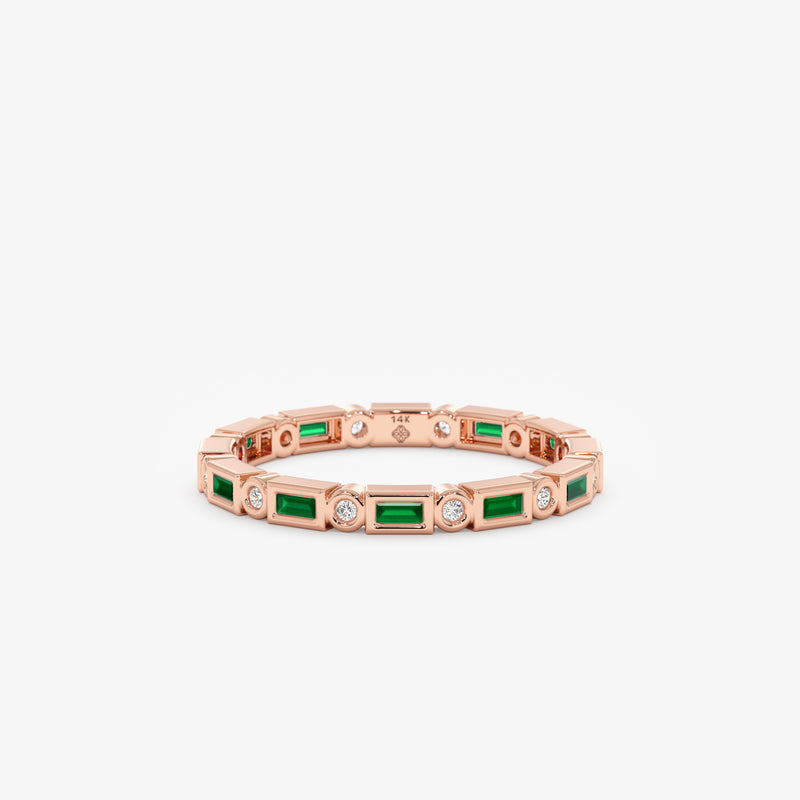 Rose Gold Emerald Diamond Eternity Band