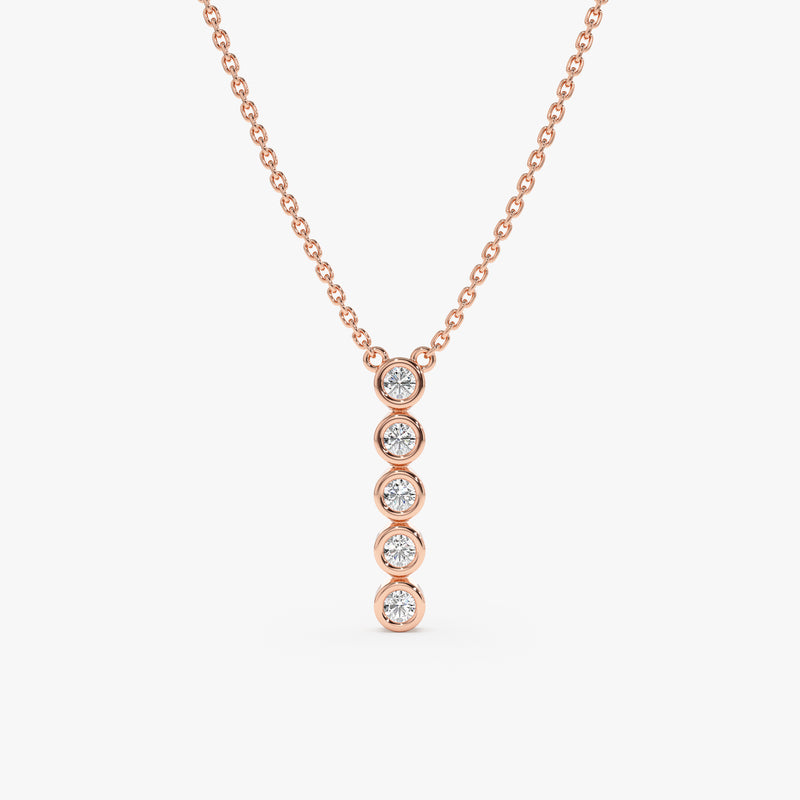 14k solid rose gold natural diamond bar pendant necklace