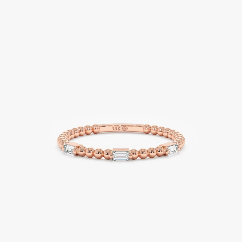 Rose Gold Baguette Diamond Beaded Ring