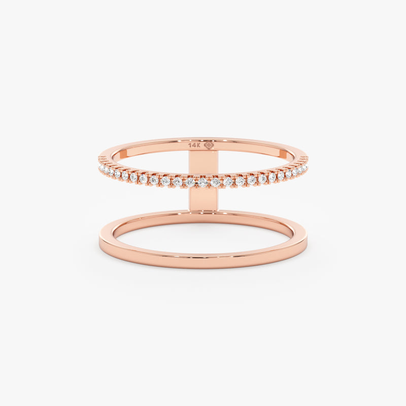 Rose Gold Plain and Diamond Double Band